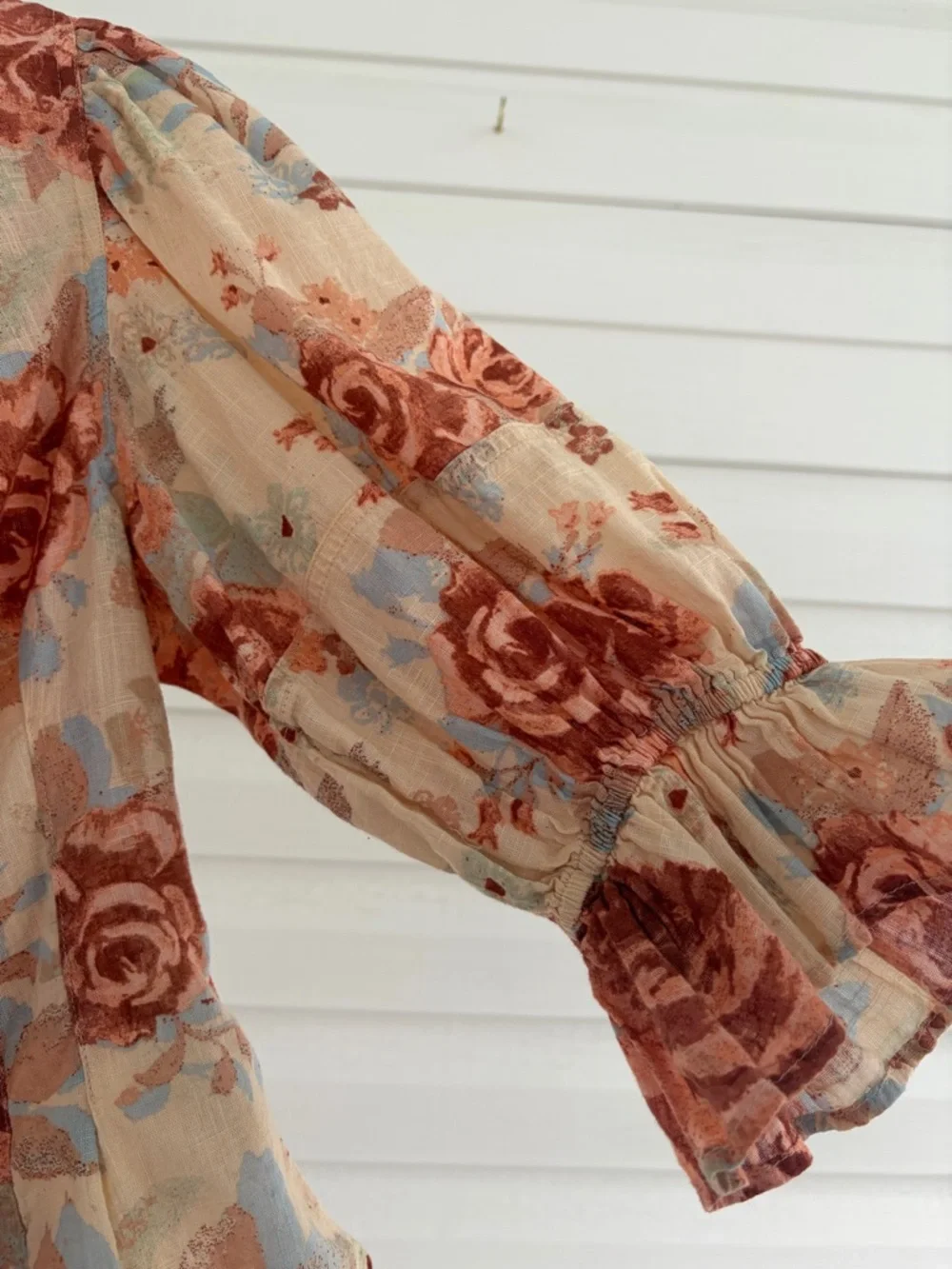 Free People I Found You Top Floral V-Neck Button Front Blouse in Cream and Rust